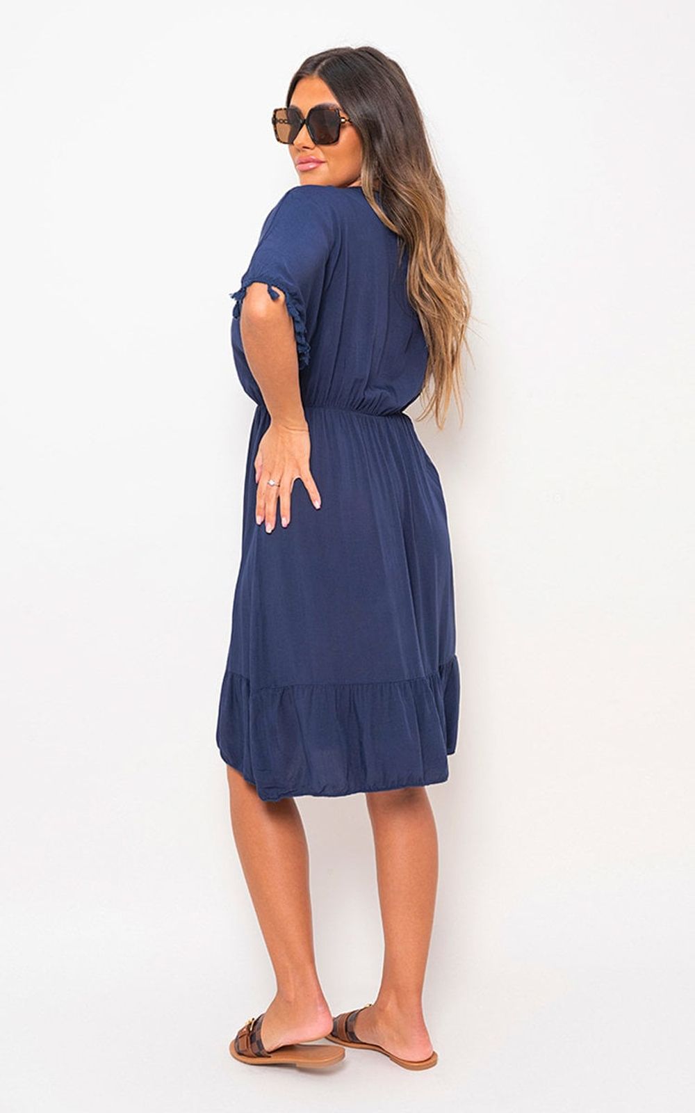 Timeless V-Neck Midi Dress | Tassel Detail | Lightweight | Perfect for any occasion!