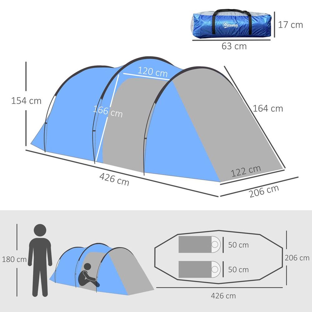 Outsunny 3-Person 2-Room Tent | Living Area | Air Vents | Blue