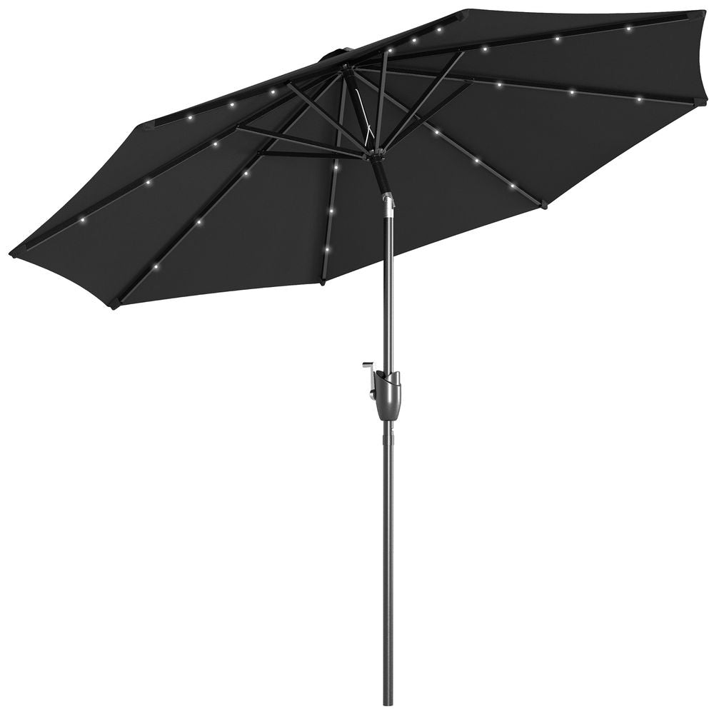 Premium Outsunny Outdoor LED Garden Parasol Umbrella - Black | Tilt, Sun-proof, Hand Crank - High Quality