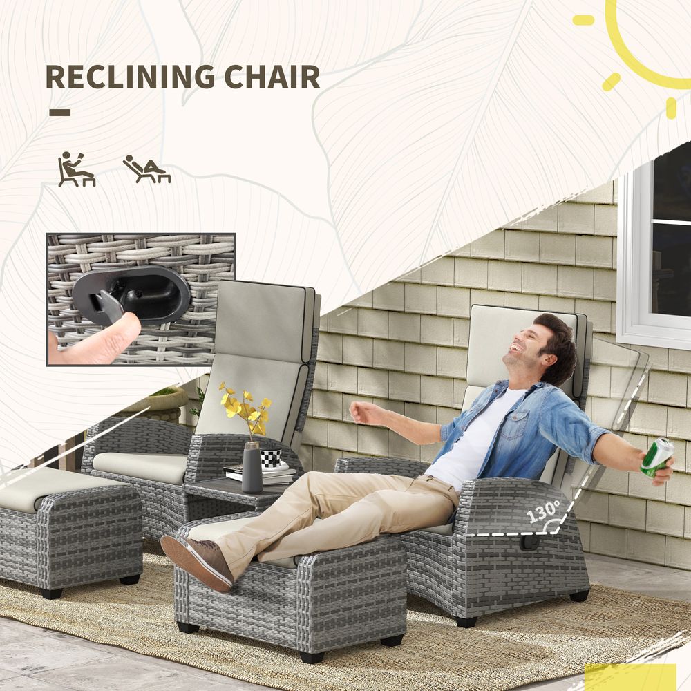 Premium Outsunny 5 PC Rattan Garden Furniture Set - Reclining Chairs, Table - High-Quality Grey PE Rattan - All-Weather Patio Collection
