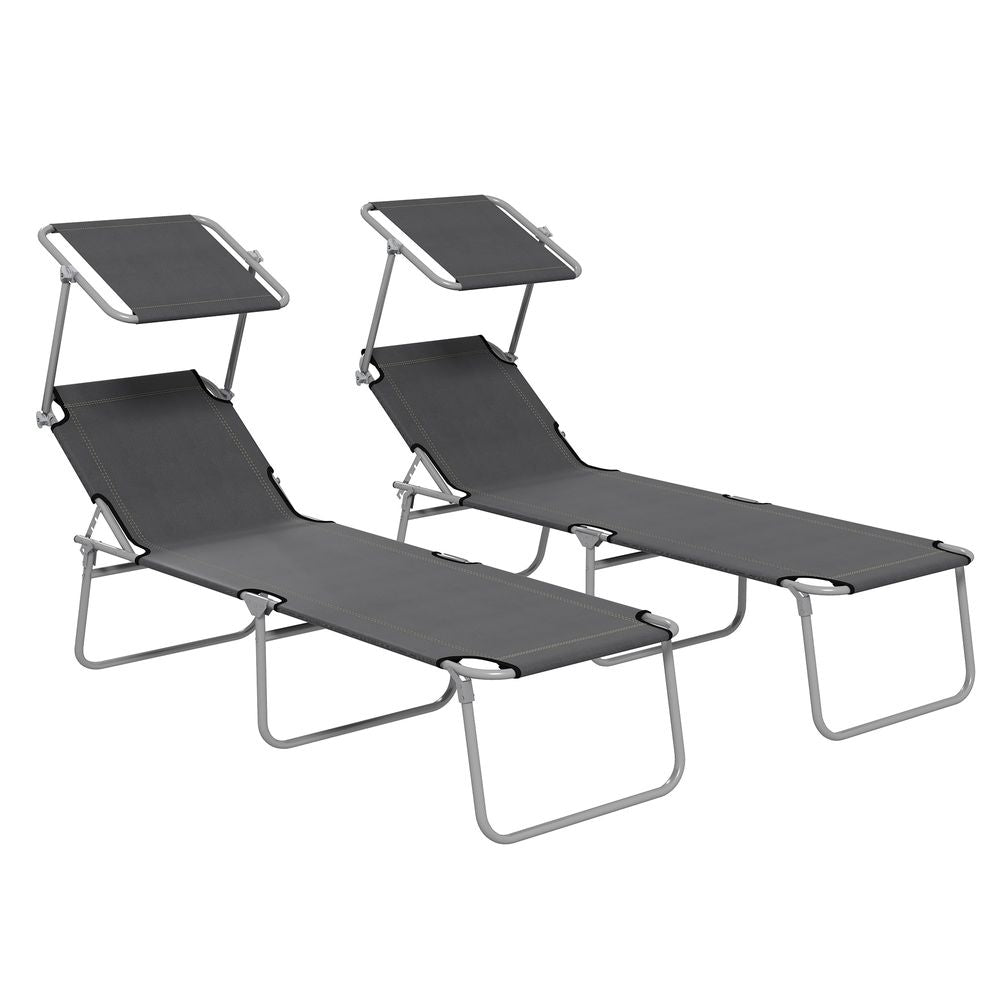 Folding Sun Lounger Set 2: Adjustable Backrest, Sunshade, Outsunny