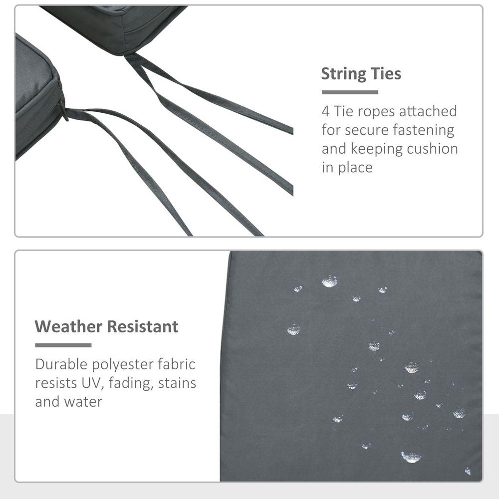 Premium Dark Grey Garden Seat Cushions with Ties - 45 x 45cm - Set of 2