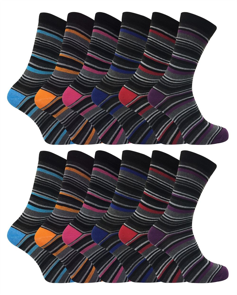 12 Pack Men’s Striped Cotton Dress Socks