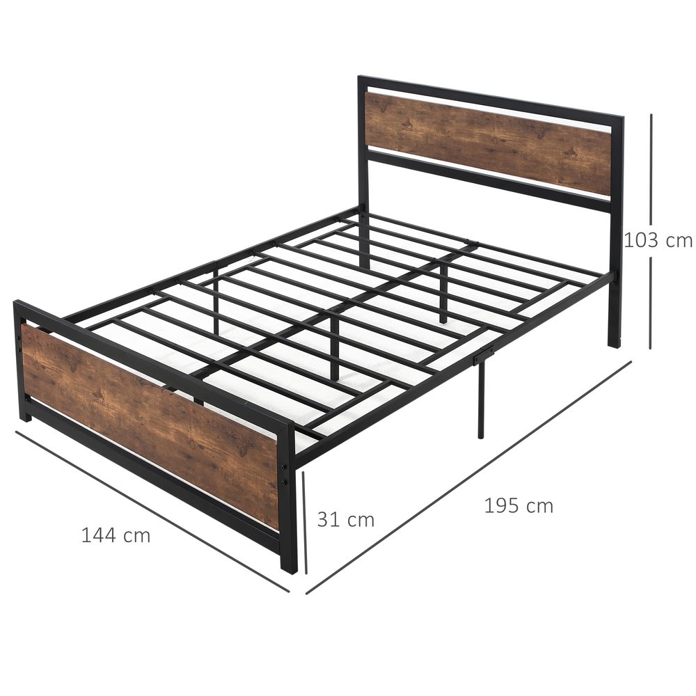 HOMCOM Double Size Metal Bed Frame with Headboard & Footboard, Strong Slat Support Full Bed Frame w/Underbed Storage Space, Bedroom Furniture For Adults