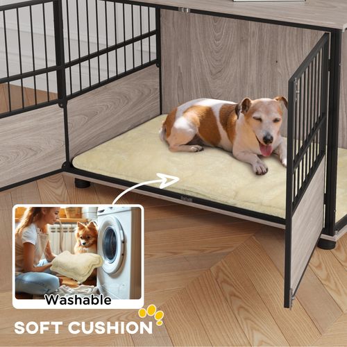 PawHut 80cm Dog Crate Furniture Dog Cage End Table Indoor w/ Doors, Cushion