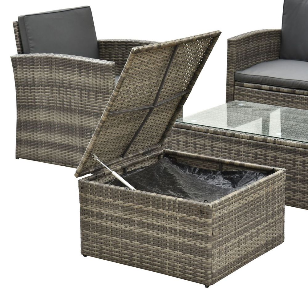 Premium Outsunny 5Pc Rattan Sofa Set w/Cushions & Glass Coffee Table