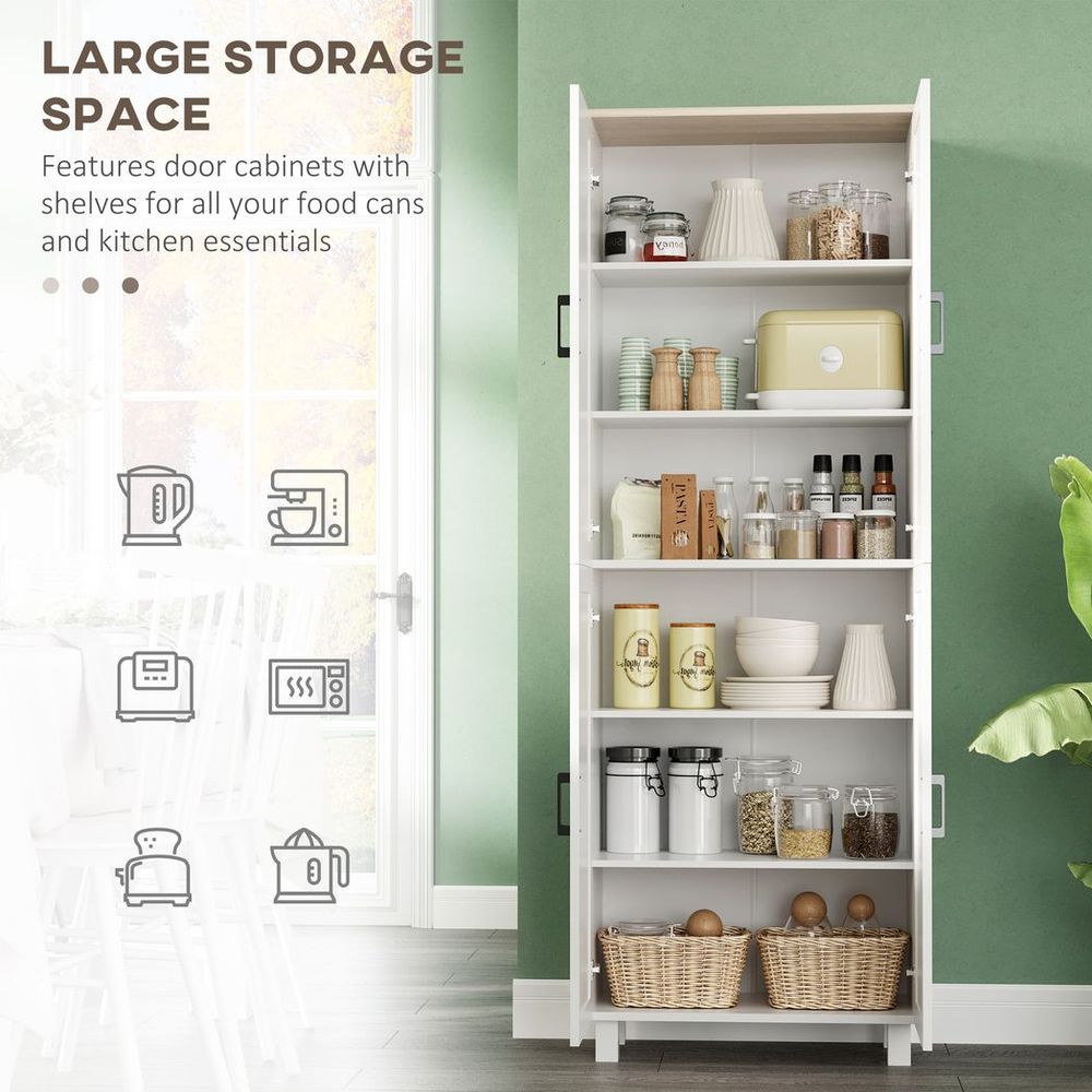 HOMCOM Modern Kitchen Cupboard Storage Cabinet with 4 Shelves, White