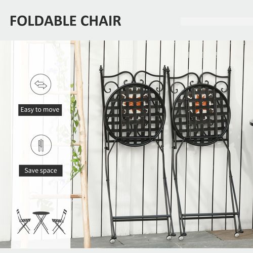 Outsunny 3PCs Garden Set 1 Ceramic Tile Round Table and 2 Foldable Chairs