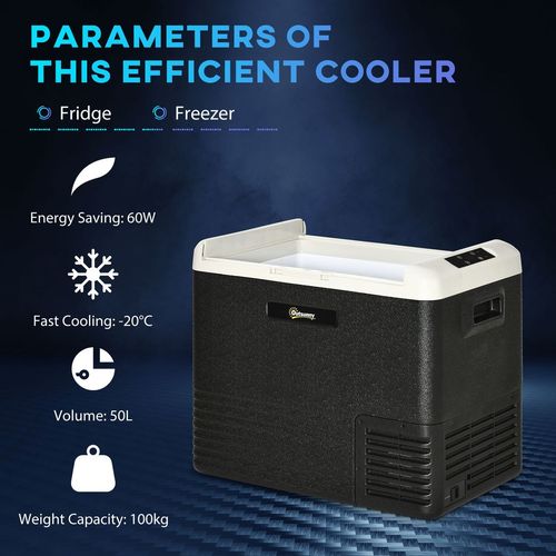 Outsunny 50L Car Refrigerator, Portable Compressor Car Fridge Freezer, Electric Cooler Box with 12/24V DC and 110-240V AC for Camping, Driving, Picnic, Down to -20℃