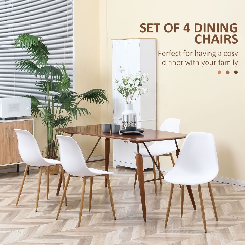 HOMCOM Modern Dining Chairs Set of 4, Kitchen Chairs with Backrest and Steel Legs for for Dining Room, Living Room, White