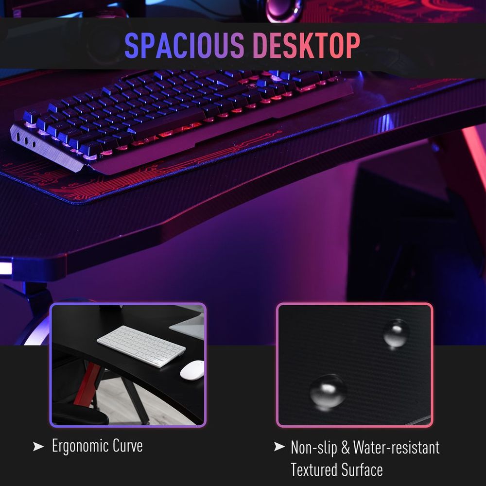 HOMCOM Ergonomic Gaming Desk - LED, Cable Management, Red"

Note: The title has been condensed to meet the 80-character limit.