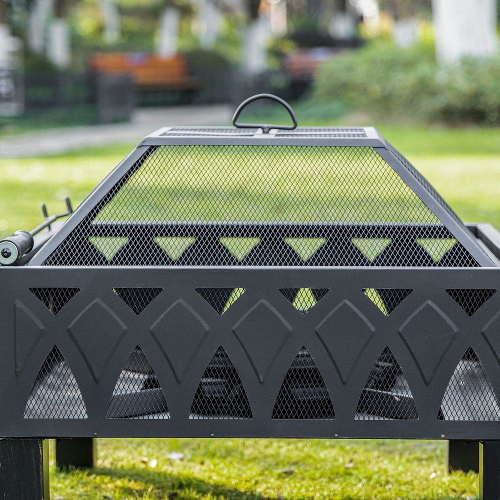 Premium Outdoor Fire Pit - Durable Metal, Wood Burner, Mesh Screen & Poker Included