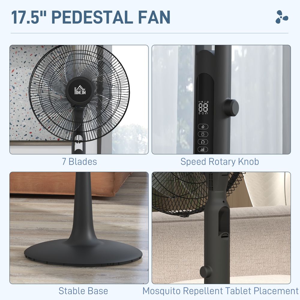 HOMCOM 12V DC Standing Fan | 75° Oscillation | Mosquito Repellent Function