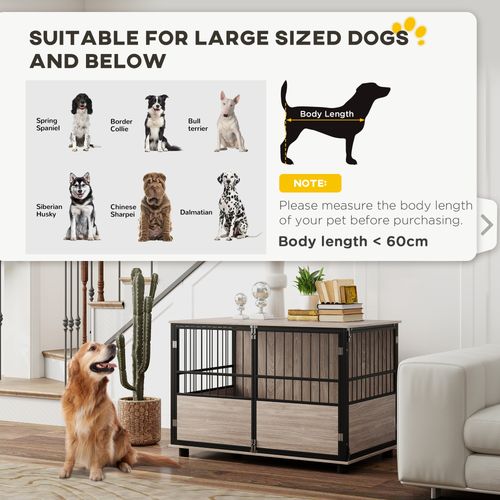 PawHut 80cm Dog Crate Furniture Dog Cage End Table Indoor w/ Doors, Cushion