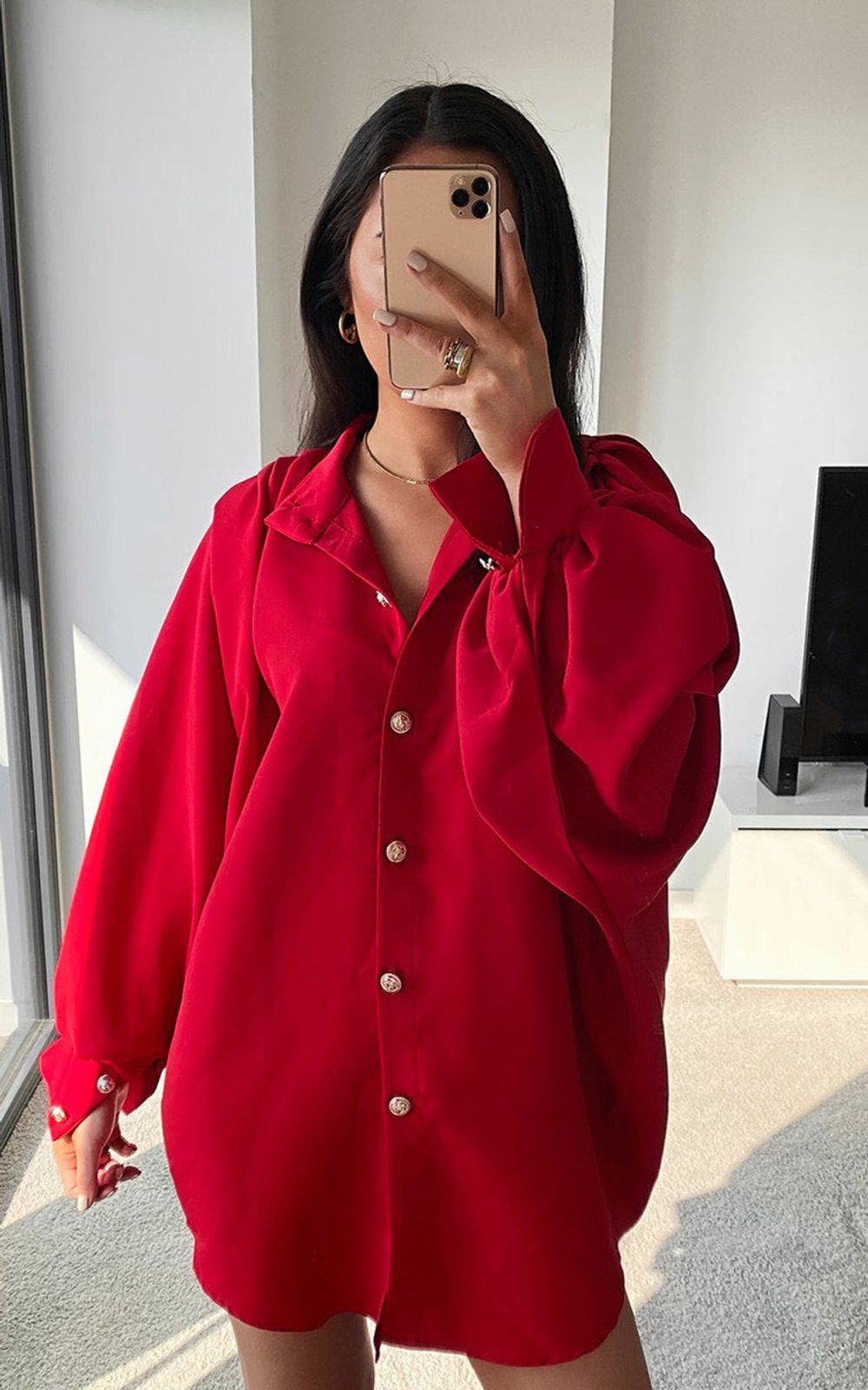 Stylish Button Down Balloon Sleeve Shirt Dress - Perfect for Summer