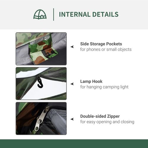 Outsunny 2 Person Camping Tent, Dome Tent with Zipped Doors, Storage Pocket, Portable Handy Bag