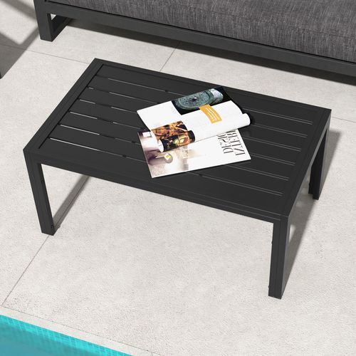 Outsunny Outdoor Side Table Garden Table with Steel Frame and Slat Top Black