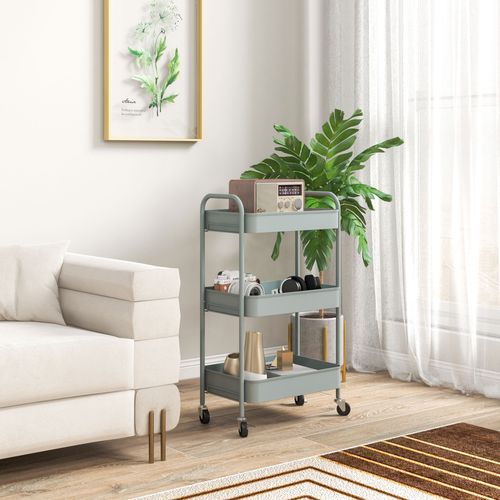 HOMCOM 3 Tier Rolling Utility Cart with 3 Mesh Basket