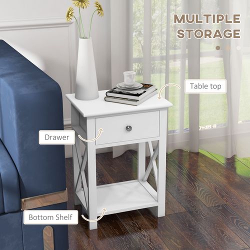 HOMCOM 55cm End Side Table w/ Drawer Shelf Stand Home Storage Furniture