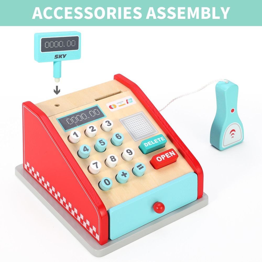 SOKA Wooden Cash Register-Red & Mint: Realistic Accessories, Authentic Game Experience - 0000475