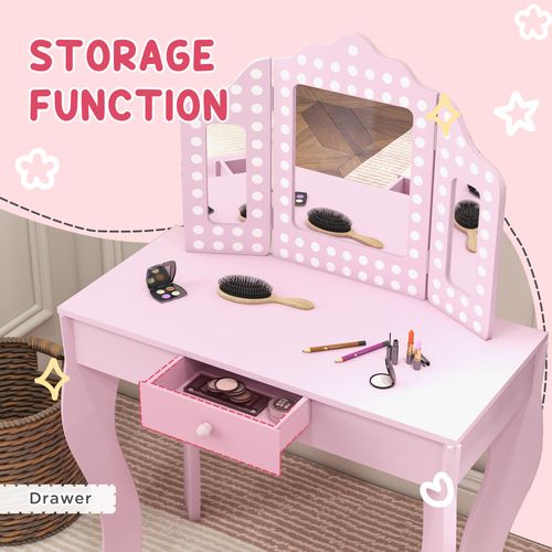 AIYAPLAY Kids Dressing Table Set Make up w/ Stool, Drawer, for Playroom