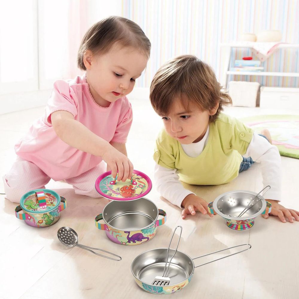 DINO KITCHENWARE SET - Exciting, Colorful, Safe. Perfect for Imaginative Play. High Quality. 10 Pieces. Best for Little Chefs!