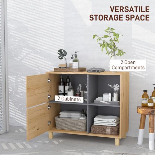 HOMCOM Bathroom Storage Cabinet with Open Compartments and Double Doors