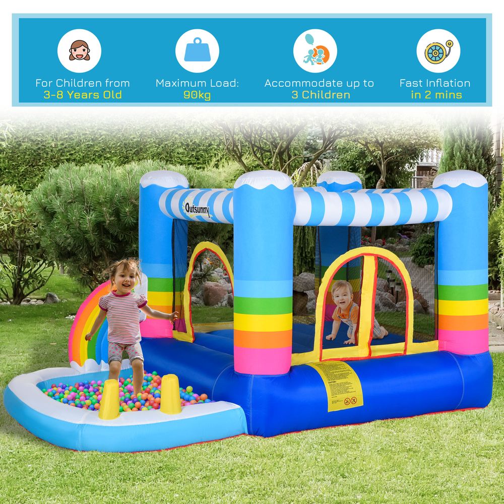 Outsunny Kids Bounce Castle Inflatable House with Trampoline Pool Climbing Wall with Inflator Carrybag, 2.8 x 1.7 x 1.55m