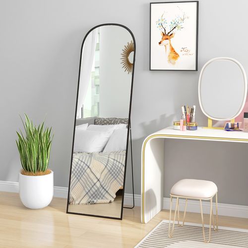HOMCOM Full Length Mirror with Aluminium Alloy Frame Hanging or Leaning Black