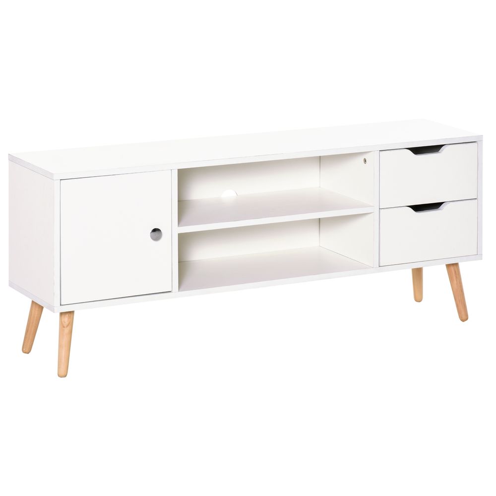 HOMCOM TV Stand for TVs up to 50", TV Console Cabinet with Open Storage Shelf and Drawers for Living Room, Entertainment Room and Bedroom, White