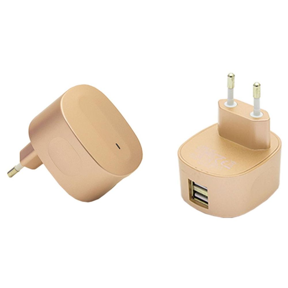 FX Multicoloured Dual USB Charger 2.4A EU Plug - Gold