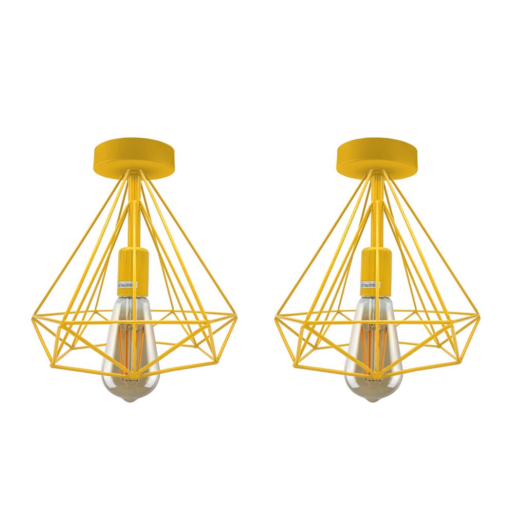2 Pack Black Vintage Flush Mount Ceiling Light Fixture Metal Cage Ceiling Lampshade with E27 Holder