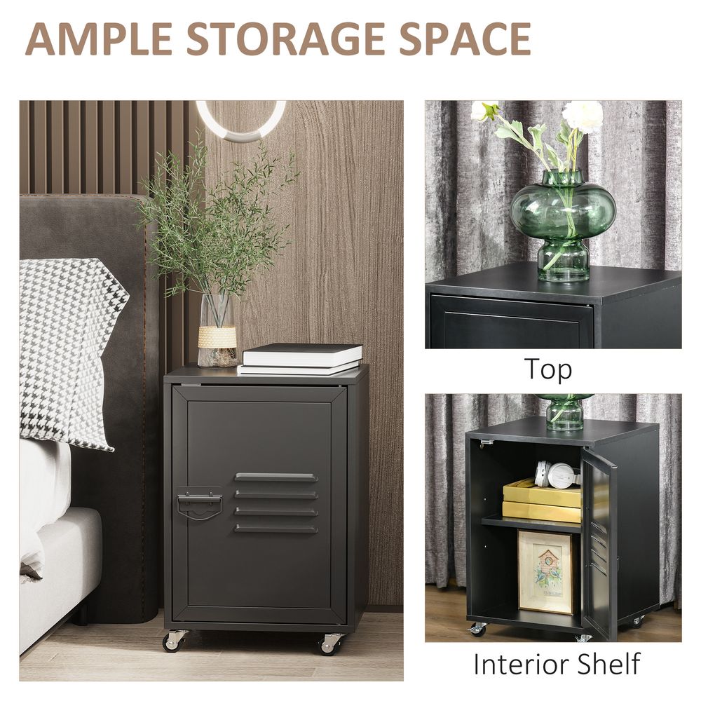 Industrial Bedside Table, Rolling End Side Table, Mobile Storage Cabinet - High Quality, Easy Assembly - Black - Free Shipping!