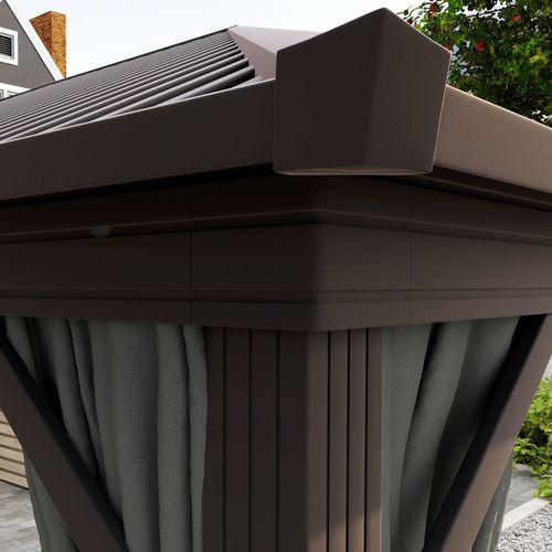 Outsunny 3.6 x 3(m) Metal Garden Hardtop Gazebo with Screened Curtain Dark Grey