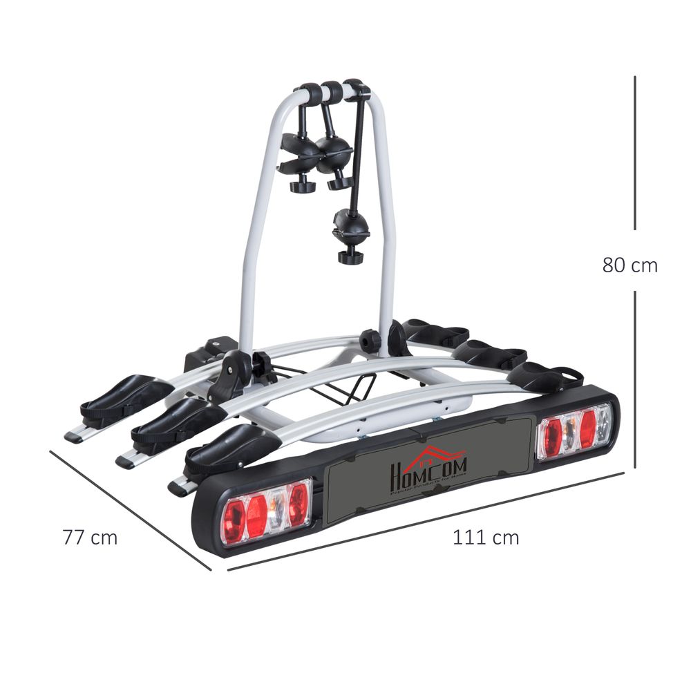 HOMCOM Bicycle Carrier Rear-mounted 3 Bike Carrier Car Rack Rear Tow Bar