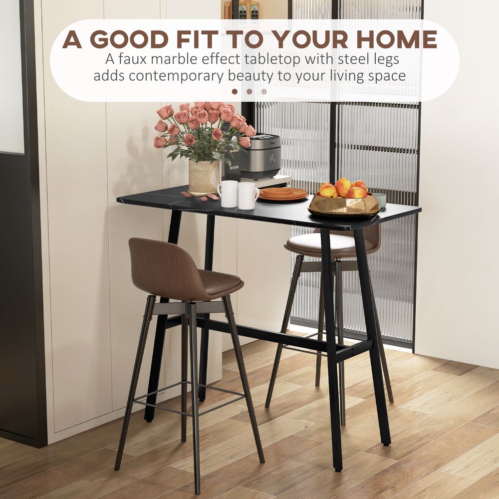 HOMCOM 118 cm Rectangular Bar Table for 4 People, Steel Legs, Black