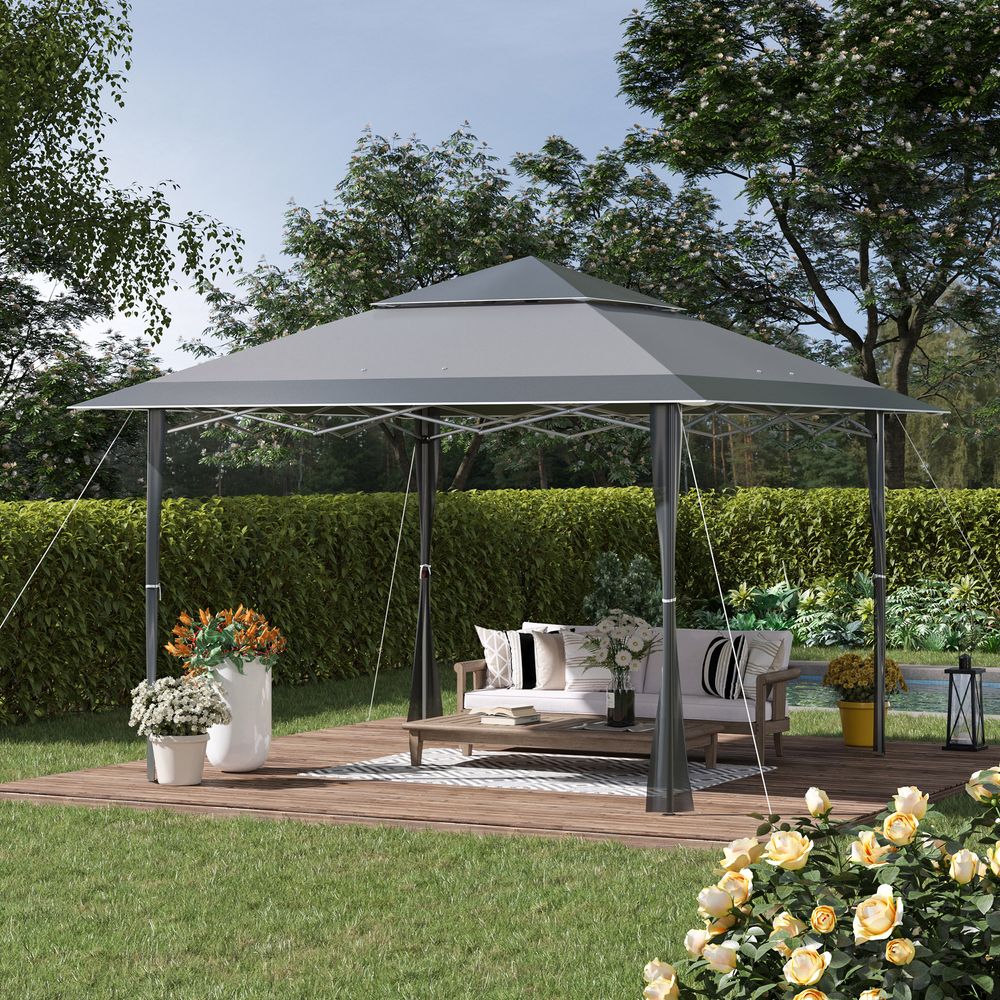 Premium Dark Grey Pop-Up Gazebo: Double Roof, Steel Frame, Roller Bag - Ideal for Outdoor Parties!