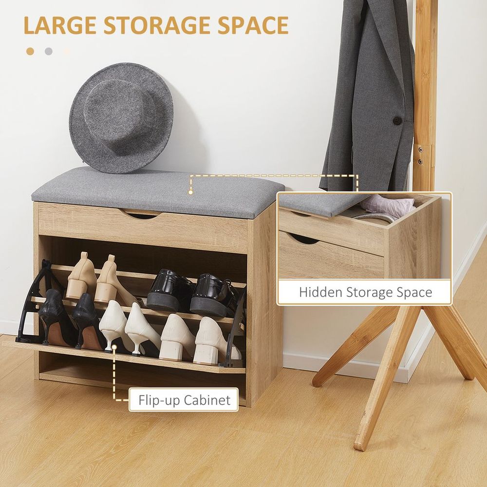 HOMCOM Entryway Shoe Bench & Storage Cabinet - Natural