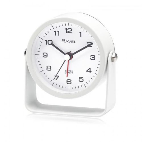 Ravel Bedside Round Metal Alarm Clock with Stand White RC050.4