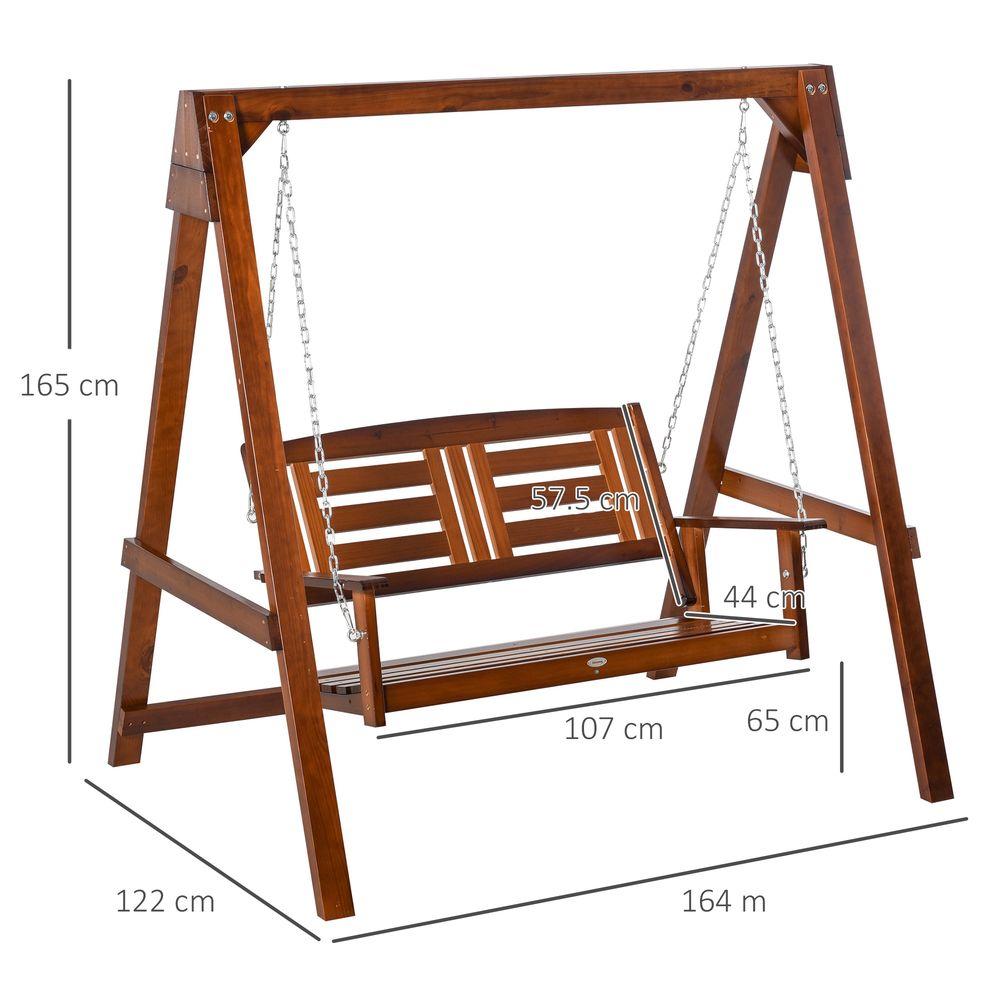 Outsunny Outdoor Garden Swing Chair - Wooden Patio Bench for 2 - Armrest - High Quality