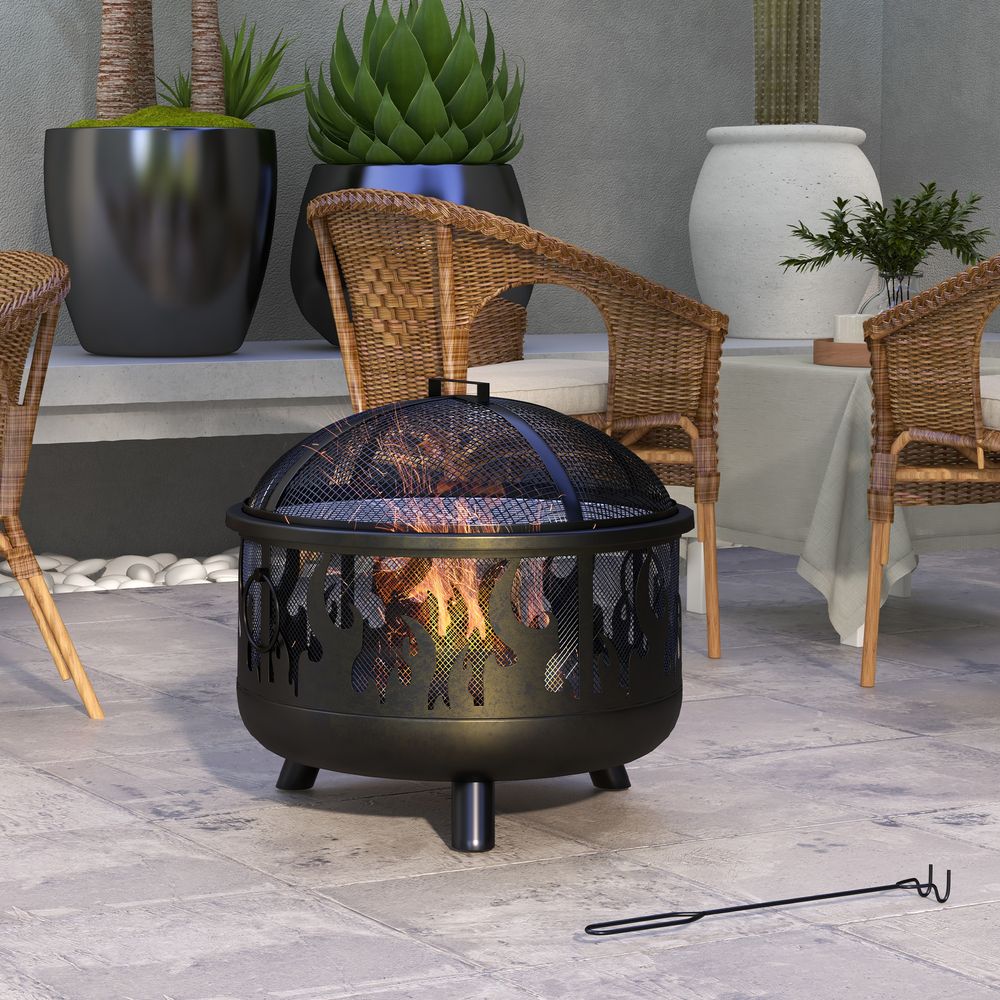 Outsunny 2-in-1 Outdoor Fire Pit & BBQ Cooker - 61.5cm Garden Heater