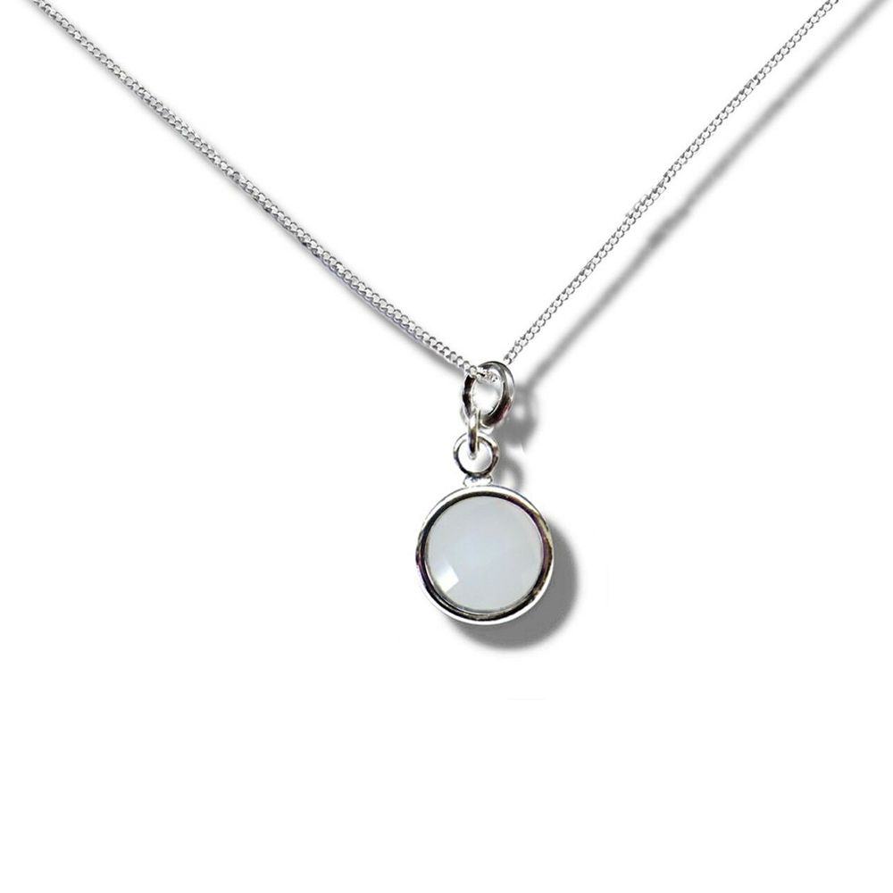 June Birthstone Necklace - white | Sterling Silver Chain | Gift Box Included