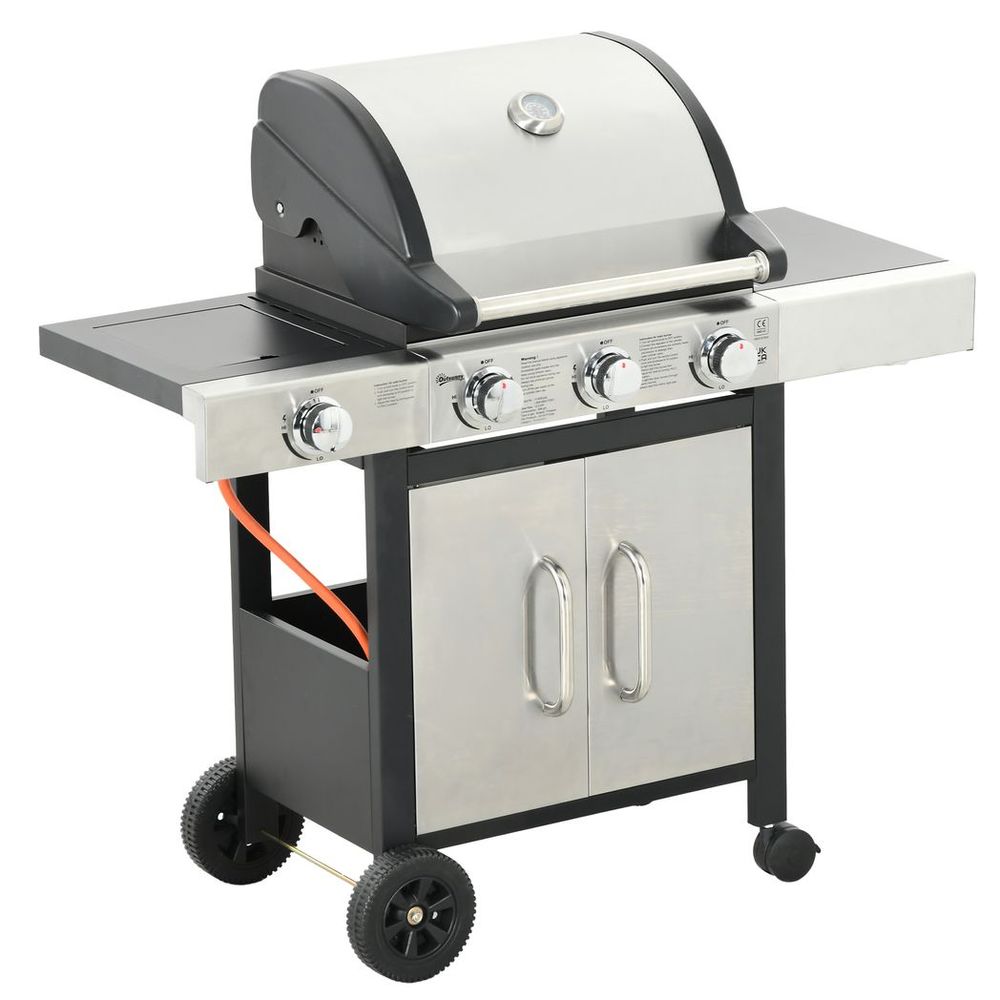 Outsunny Deluxe Gas BBQ Grill 3+1 Burner Garden w/ Large Cooking Area & Side Gas Burner