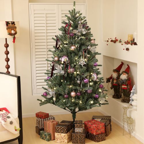 HOMCOM 5ft Artificial Prelit Christmas Tree w/ LED Lights, Purple Ornaments