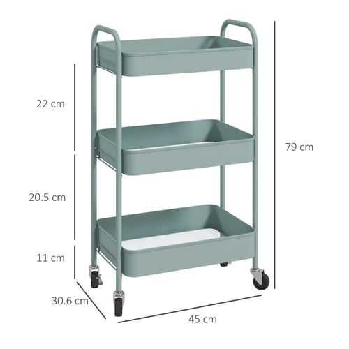 HOMCOM 3 Tier Rolling Utility Cart with 3 Mesh Basket