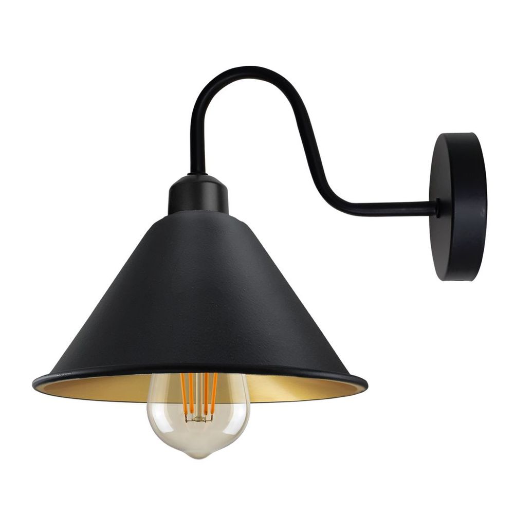 Vintage Black Wall Sconce | E27 Socket Cone-Shaped Shade | Dimmable | Rustic Wall Light Fixture | Hardwired | 3-Year Warranty