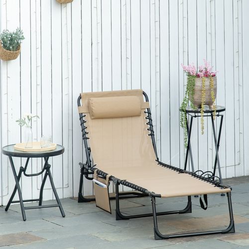 Portable Sun Lounger, Adjustable Backrest PillowBeige