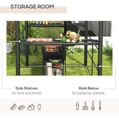 Outsunny BBQ Patio Canopy Gazebo with Interlaced Polycarbonate Roof 2 Shelves