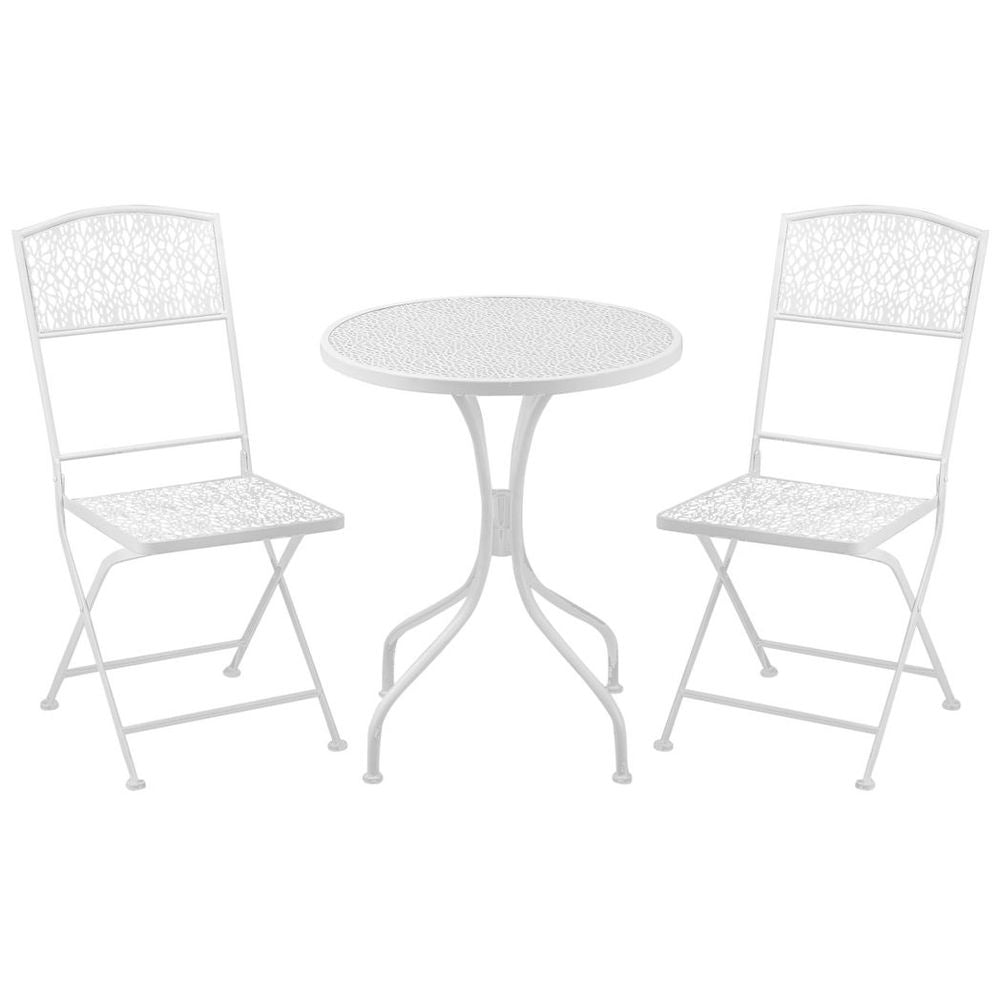 Garden Bistro Set for 2 with Folding Chairs and Round Table, White