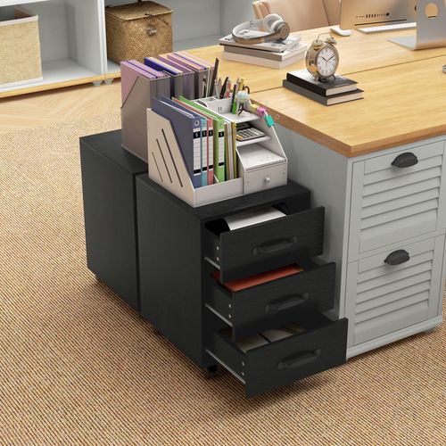 HOMCOM File Cabinet with 3 Drawers, Under Desk Mobile Filing Cabinet